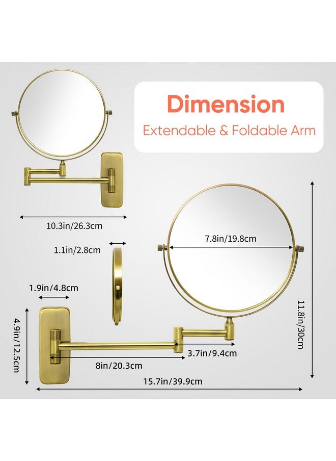 GURUN 8-Inch Double-Sided Wall Mount Makeup Mirrors with 10x Magnification Bathroom Mirror for Hotel Antique Satin Brass Finished M1406K(8in,10X)