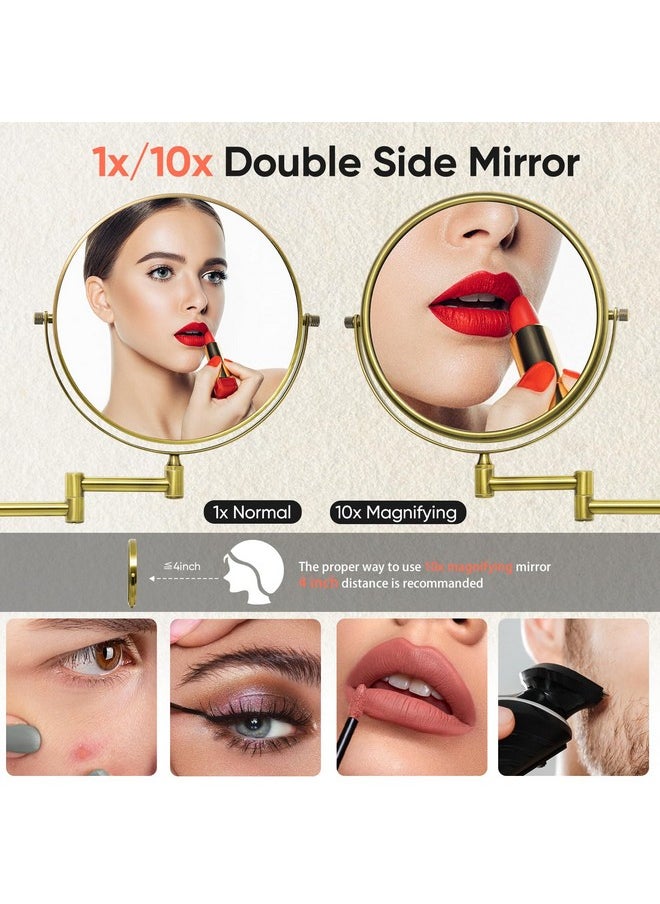 GURUN 8-Inch Double-Sided Wall Mount Makeup Mirrors with 10x Magnification Bathroom Mirror for Hotel Antique Satin Brass Finished M1406K(8in,10X)
