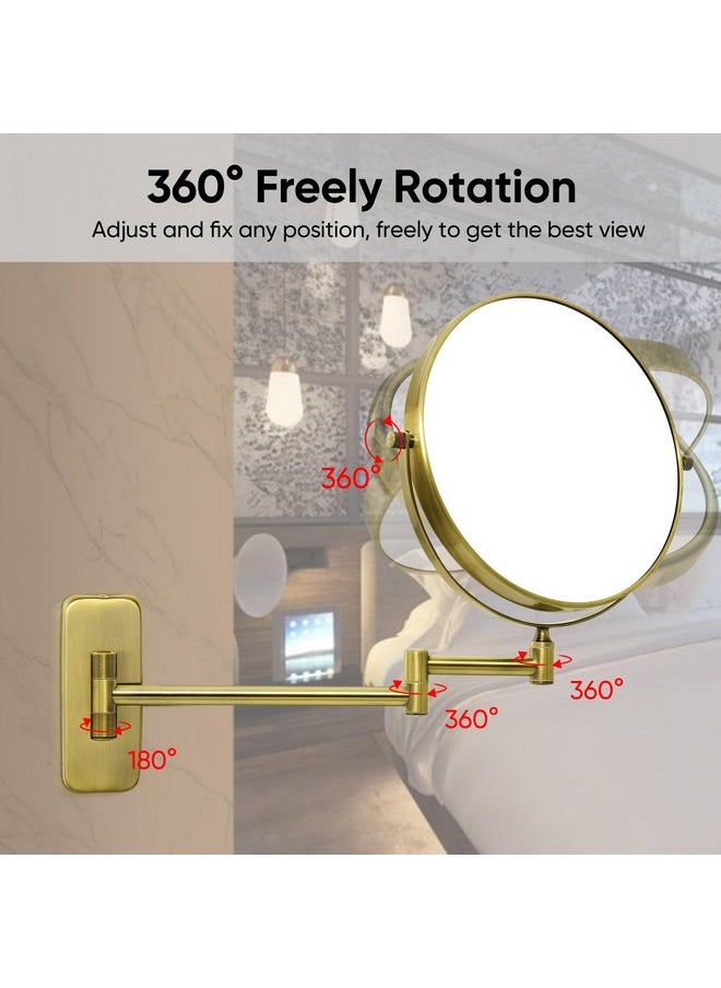 GURUN 8-Inch Double-Sided Wall Mount Makeup Mirrors with 10x Magnification Bathroom Mirror for Hotel Antique Satin Brass Finished M1406K(8in,10X)