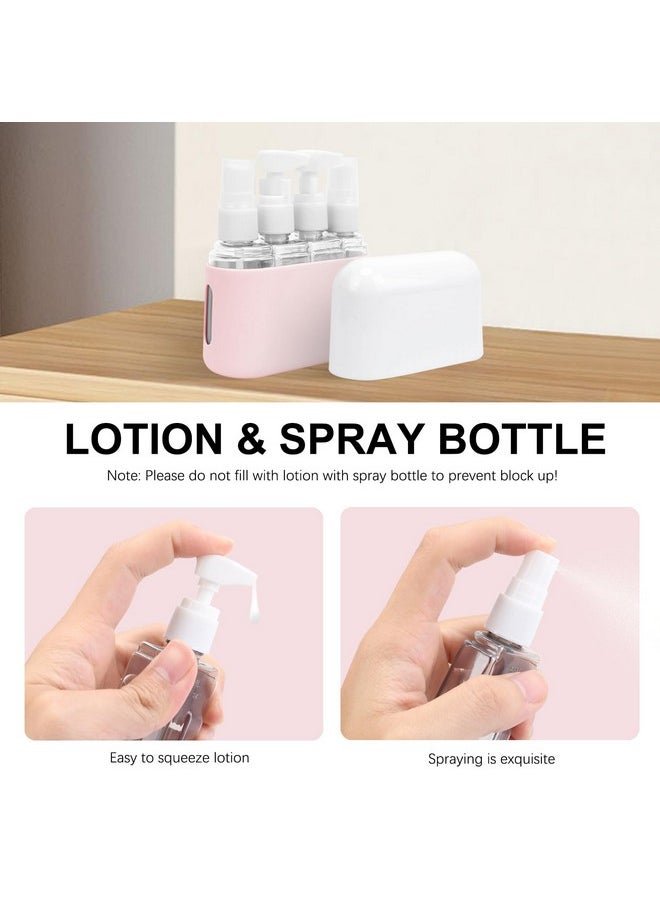 Skycase Travel Bottle Set, 4 in 1 Travel Containers Set for Toiletries,Leak-Proof Refillable Plastic Bottles with Lid,Airplane Accessories Kits for Shampoo Conditioner Lotion Liquids,Pink