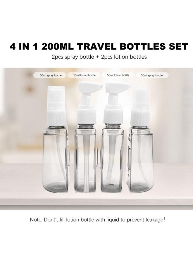 Skycase Travel Bottle Set, 4 in 1 Travel Containers Set for Toiletries,Leak-Proof Refillable Plastic Bottles with Lid,Airplane Accessories Kits for Shampoo Conditioner Lotion Liquids,Pink