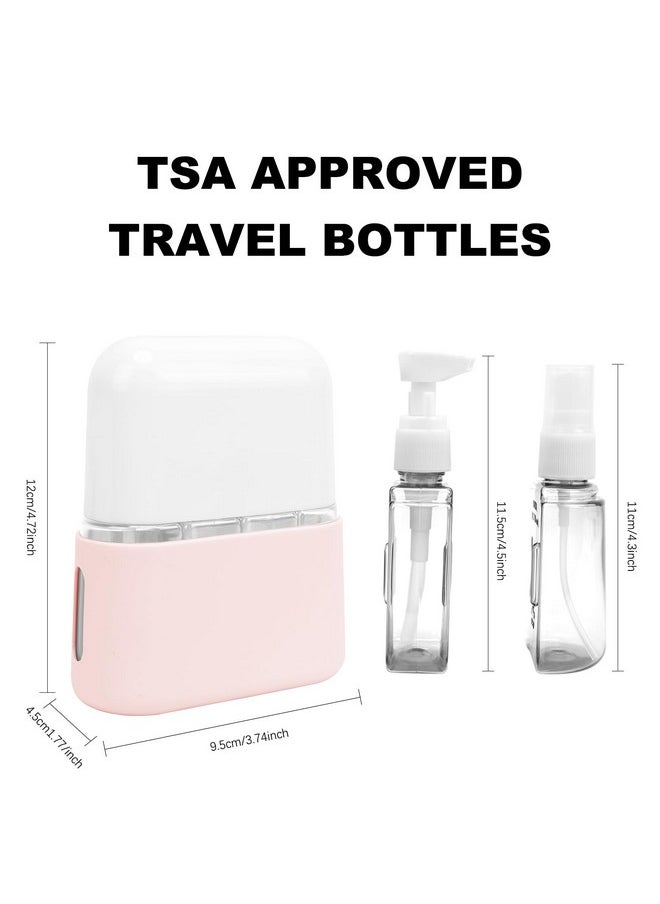 Skycase Travel Bottle Set, 4 in 1 Travel Containers Set for Toiletries,Leak-Proof Refillable Plastic Bottles with Lid,Airplane Accessories Kits for Shampoo Conditioner Lotion Liquids,Pink