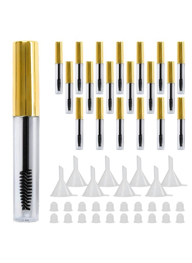 Comicfs 20 Pcs 4ml Transparent Reusable Empty Bottle Tube Container Makeup Vials Cosmetic Tool for Eyelash Growth Oil/Mascara with Rubber Inserts 8 Pcs Funnels (Gold)