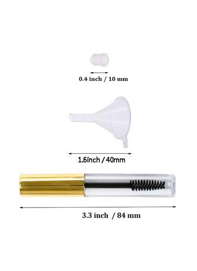 Comicfs 20 Pcs 4ml Transparent Reusable Empty Bottle Tube Container Makeup Vials Cosmetic Tool for Eyelash Growth Oil/Mascara with Rubber Inserts 8 Pcs Funnels (Gold)