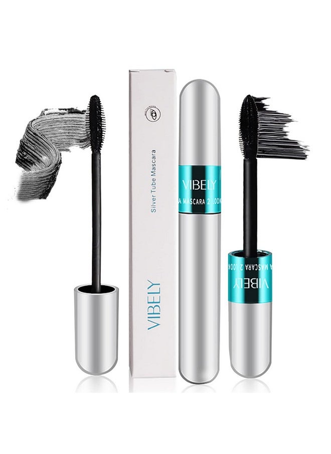 Vibely Mascara 5x Longer Waterproof, 2 in 1 4D Silk Fiber Lash Mascara, Lash Cosmetics Vibely Mascara 5x Longer Washable, Long-lasting Black Mascara for Natural Lengthening and Thickening (1pack)…
