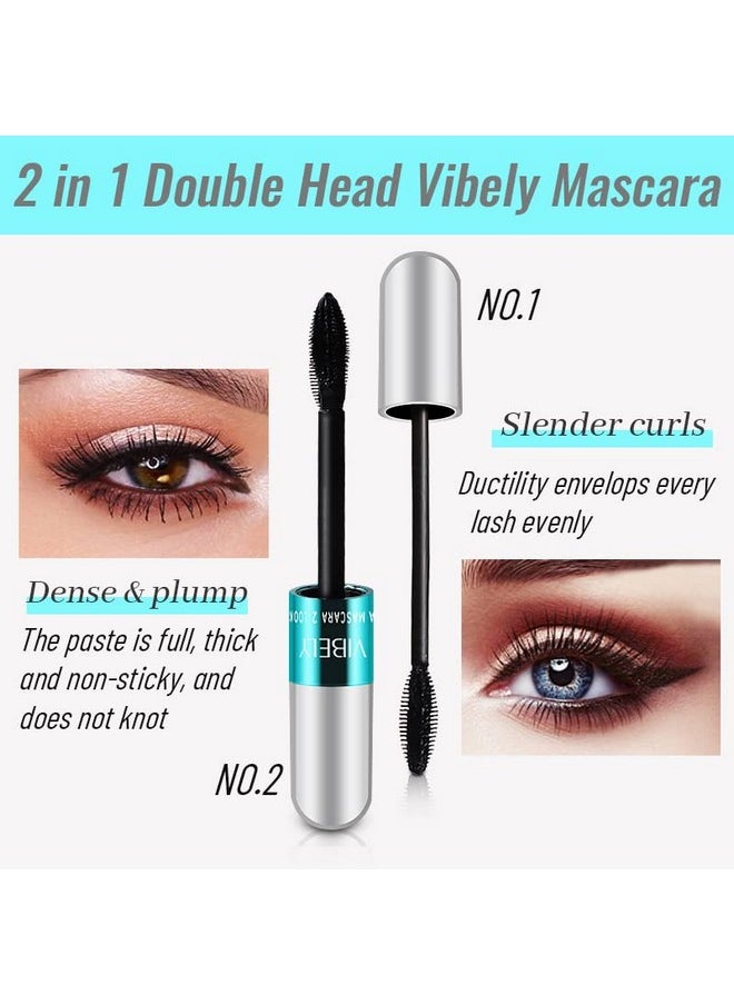 Vibely Mascara 5x Longer Waterproof, 2 in 1 4D Silk Fiber Lash Mascara, Lash Cosmetics Vibely Mascara 5x Longer Washable, Long-lasting Black Mascara for Natural Lengthening and Thickening (1pack)…