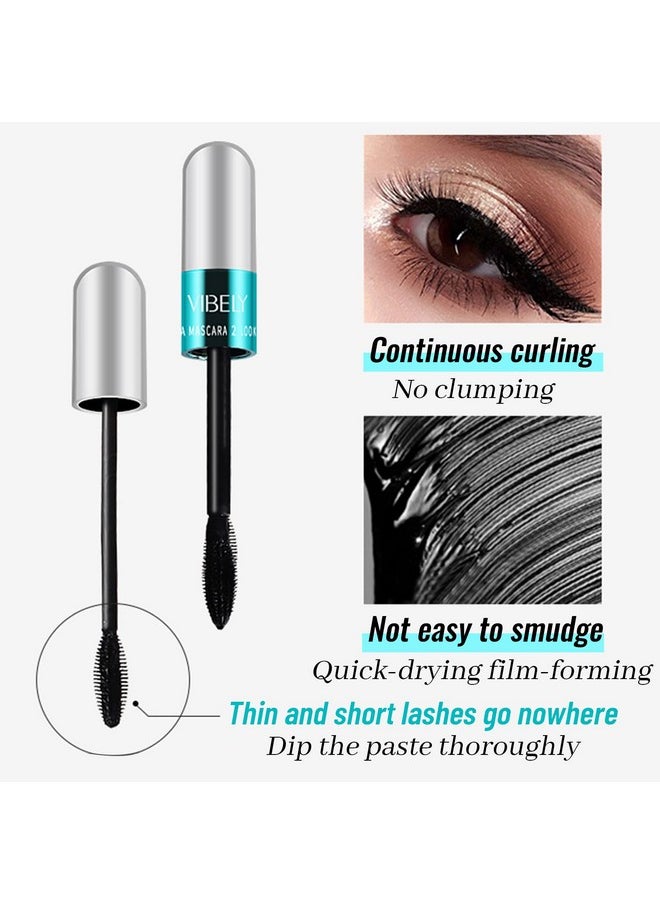 Vibely Mascara 5x Longer Waterproof, 2 in 1 4D Silk Fiber Lash Mascara, Lash Cosmetics Vibely Mascara 5x Longer Washable, Long-lasting Black Mascara for Natural Lengthening and Thickening (1pack)…