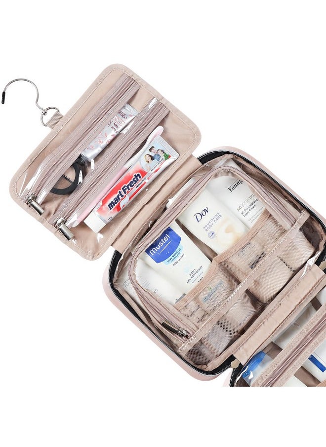 NISHEL Travel Toiletry Bag for women, Portable Hanging Organizer for Travel-Sized Shampoo, Conditioner, Brushes Set, makeup Accessories, Medium Size, Pink