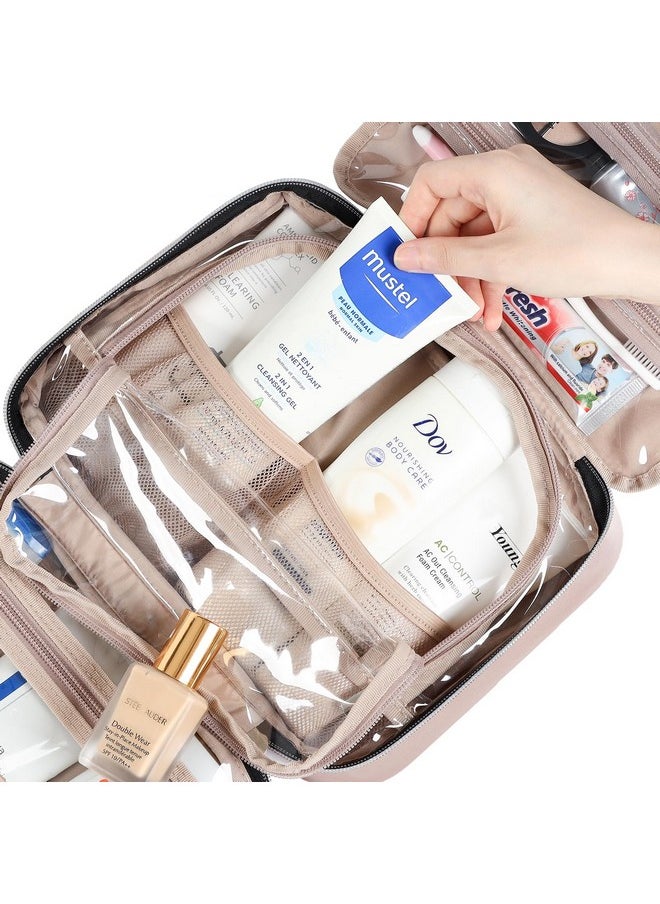 NISHEL Travel Toiletry Bag for women, Portable Hanging Organizer for Travel-Sized Shampoo, Conditioner, Brushes Set, makeup Accessories, Medium Size, Pink