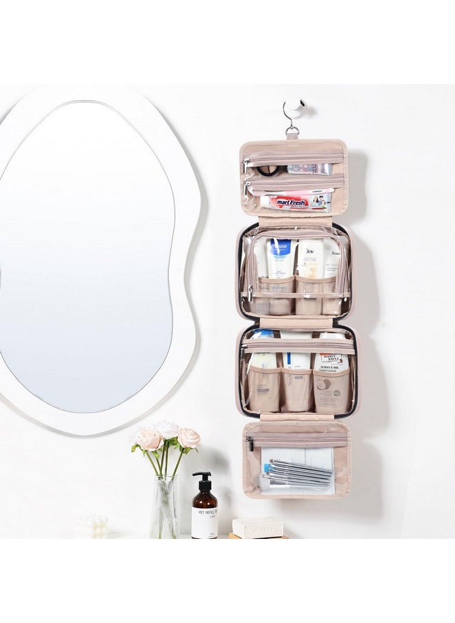 NISHEL Travel Toiletry Bag for women, Portable Hanging Organizer for Travel-Sized Shampoo, Conditioner, Brushes Set, makeup Accessories, Medium Size, Pink