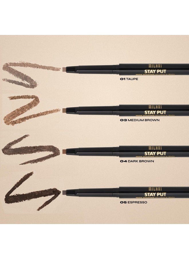 Milani Stay Put Brow Sculpting Mechanical Pencil - Medium Brown (0.01 Ounce) Cruelty-Free Long-Lasting Eyebrow Pencil that Defines and Shapes Brows