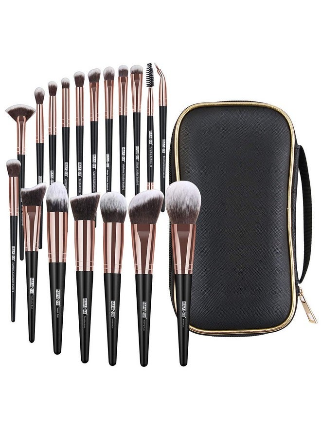 Makeup Brushes, 18 Pcs Professional Premium Synthetic Makeup Brush Set with Case, Foundation Kabuki Eye Travel Make up Brushes sets (Black Gold)