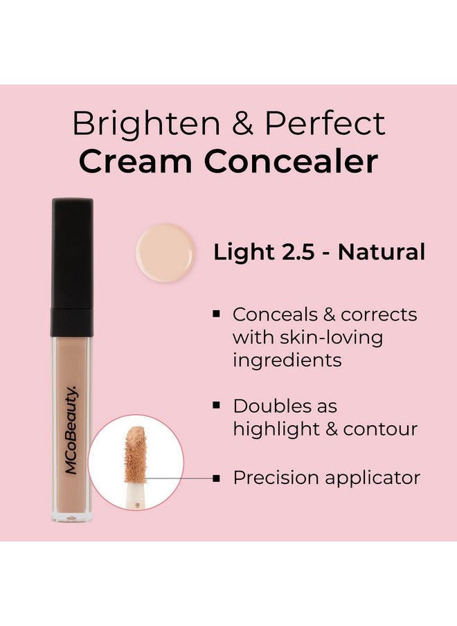MCoBeauty Brighten & Perfect Cream Concealer, 2 Light Natural, Brightening Coverage for Flawless Complexion, Vegan, Cruelty Free Cosmetics