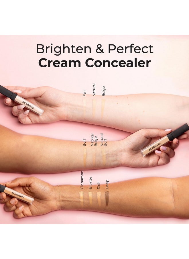 MCoBeauty Brighten & Perfect Cream Concealer, 2 Light Natural, Brightening Coverage for Flawless Complexion, Vegan, Cruelty Free Cosmetics