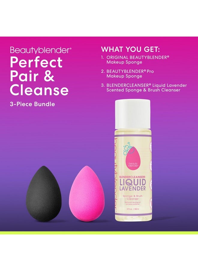 Beautyblender® | Original Pink + Pro Black Beauty Blender Duo + Full-Sized Blendercleanser® Liquid Lavender Makeup Sponge & Brush Cleanser, 3-Piece Bundle, Made in USA, Vegan, Cruelty-Free, 3 oz