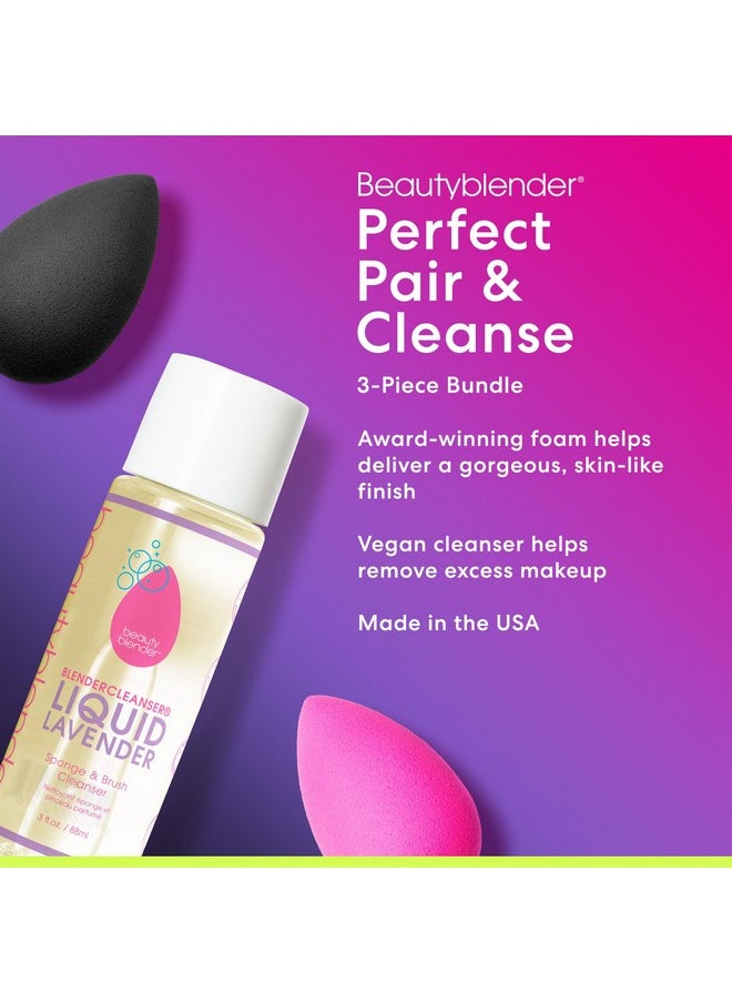 Beautyblender® | Original Pink + Pro Black Beauty Blender Duo + Full-Sized Blendercleanser® Liquid Lavender Makeup Sponge & Brush Cleanser, 3-Piece Bundle, Made in USA, Vegan, Cruelty-Free, 3 oz
