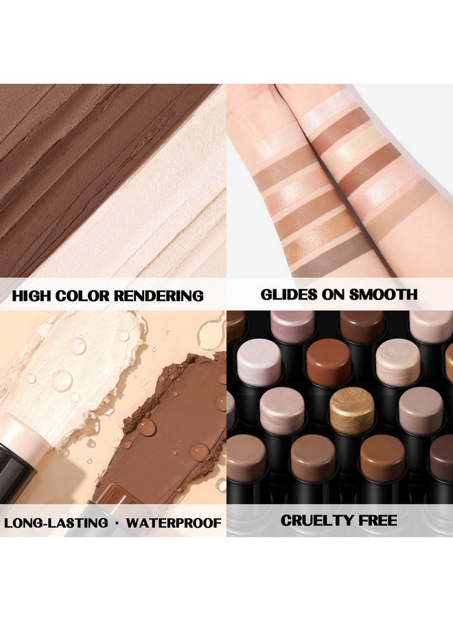 FOCALLURE 2 Pcs Contour Foundation Stick, Highlighter & Bronzer Pen, Face Brightens & Shades Pencil, Highlighting Shade Longwear Makeup, Highlight Bronzer Shaping Trimming Stick,Neutral