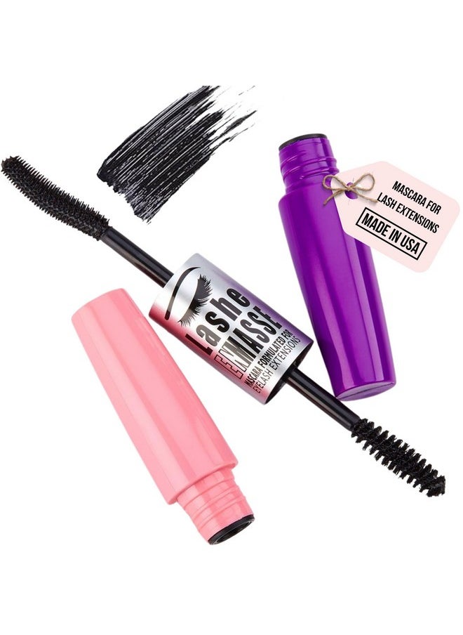 GladGirl Lashe EnMasse Mascara for Eyelash Extensions, Oil Free Mascara with Dual-Brush Wand, Made in the USA, Vegan Mascara and Hypoallergenic