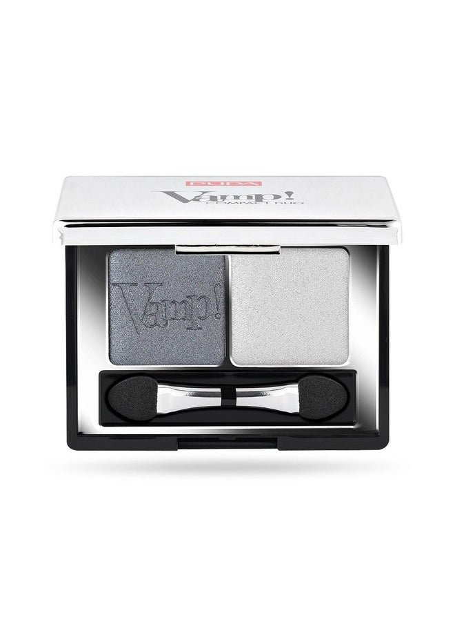 Pupa Milano Vamp! Eyeshadow Compact Duo 009 Silver Stone - Light, Smooth, Blendable, Cream Compact Shadow - Stunning, Colorful, Pigmented Shade - Paraben-Free Formula - 0.078 oz