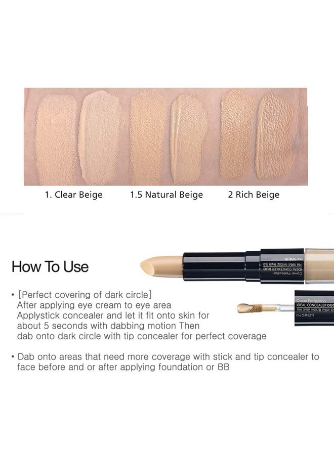 THESAEM Cover Perfection Ideal Concealer Duo (#1 Clear Beige) | Dual Type Full Coverage Concealer, High Adherence High Pigmented, No Clumping in Wrinkles, Crease-Proof Concealer