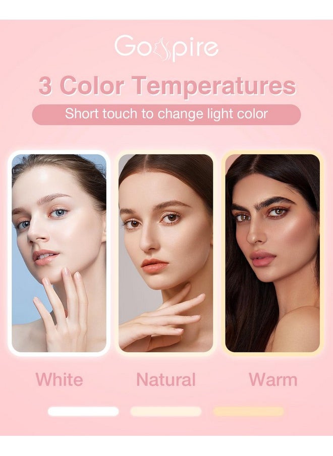 Gospire Ultra-Slim Lighted Travel Makeup Mirror with Lights and Magnification, Rechargeable 3X Magnifying Mirror with 3 Light Colors & Adjustable Brightness, LED Compact Mirror for Purses - Pink