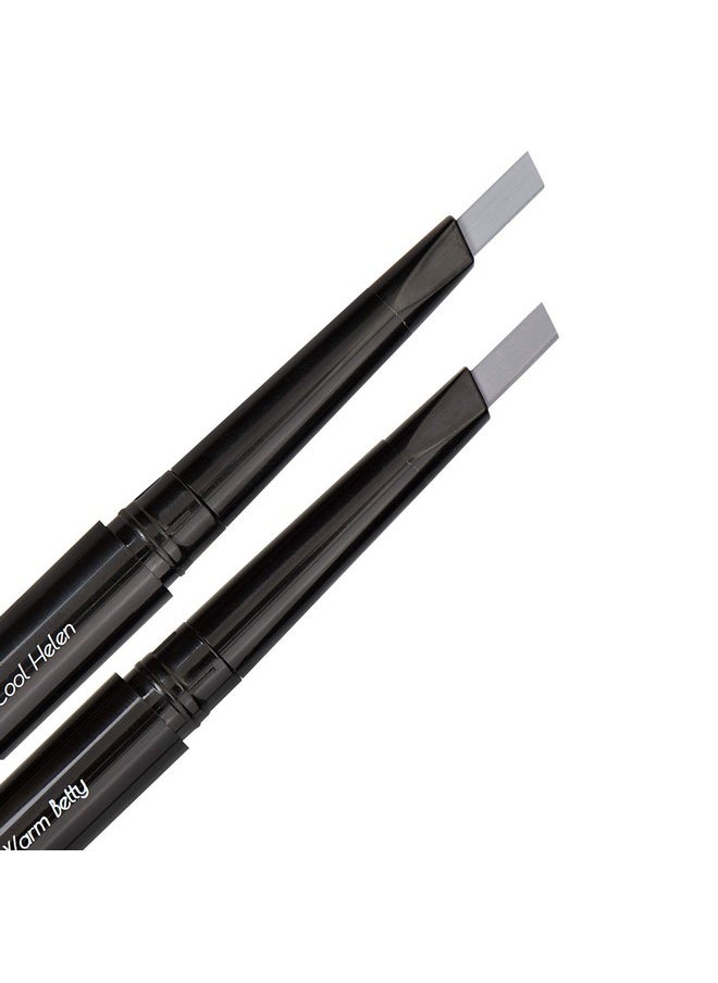 Eye Embrace Light Gray Eyebrow Pencils: Warm Betty & Cool Helen 2 Pack Bundle - Waterproof, Double-Ended Automatic Angled Tip & Spoolie Brush, Cruelty-Free