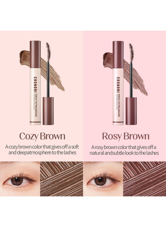 COSNORI Perfect Waterproof Mascara Long&Curl 03 Rosy Brown - Long-Lasting Smudge - Burgundy Mascara - Korean Waterproof Mascara, Long lash, Strong fixing, Silk Amino Acids - 0.23fl oz (7ml)