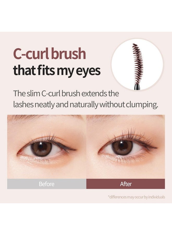 COSNORI Perfect Waterproof Mascara Long&Curl 03 Rosy Brown - Long-Lasting Smudge - Burgundy Mascara - Korean Waterproof Mascara, Long lash, Strong fixing, Silk Amino Acids - 0.23fl oz (7ml)