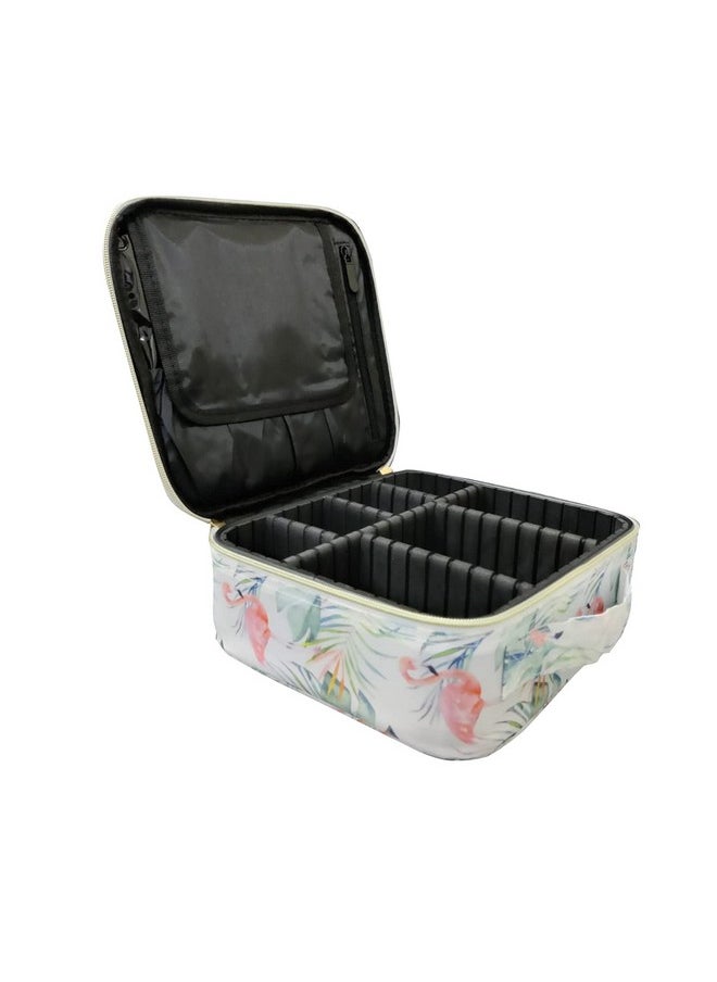 House of Quirk Makeup Box/Cosmetic Storage Case With Adjustable Compartment - White Flamingo,W-22 Cm