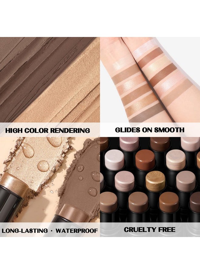 FOCALLURE 2 Pcs Mineral Cream Contour Stick,Moisturize Highlighter and Bronzer Pen,Non Stick Face Brightens & Shades Pencil,Long Lasting & Smooth Gliding Face Illuminator Makeup,Medium-deep