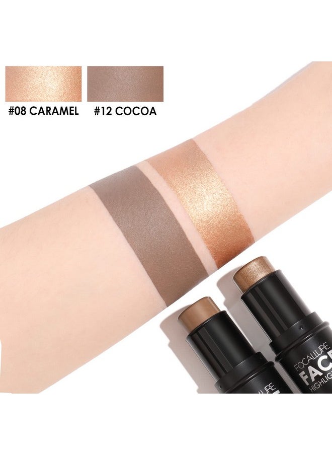 FOCALLURE 2 Pcs Mineral Cream Contour Stick,Moisturize Highlighter and Bronzer Pen,Non Stick Face Brightens & Shades Pencil,Long Lasting & Smooth Gliding Face Illuminator Makeup,Medium-deep