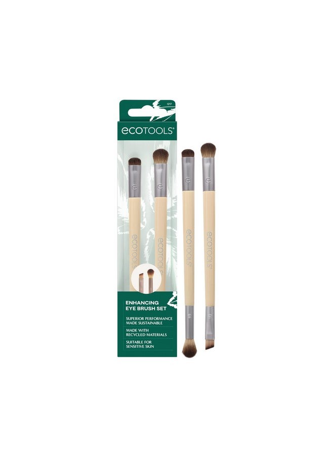 EcoTools Enhancing Eye Brush Set, Makeup Brushes For Liquid, Cream & Powder Eyeshadow & Eye Liner Application, Dual-Sided & Eco-Friendly, Synthetic Bristles, Cruelty-Free, 2 Piece Set