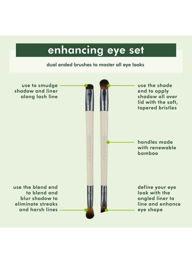 EcoTools Enhancing Eye Brush Set, Makeup Brushes For Liquid, Cream & Powder Eyeshadow & Eye Liner Application, Dual-Sided & Eco-Friendly, Synthetic Bristles, Cruelty-Free, 2 Piece Set