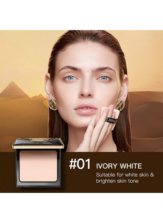ZEESEA Pressed Powder The British Museum Egypt Series Long Lasting Oil Control Facial Finishing Brighten Setting Powder Multi-use Foundation (#01 Ivory White)