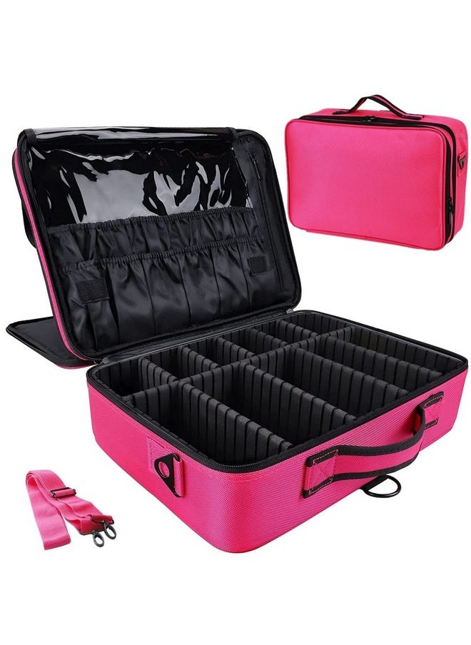 LACOPINE Travel Professional Makeup Box for Women 20x14x8 cm | Portable Artist Storage Makeup Brush Bag with Adjustable Dividers (Pink, 18 INCH (2 Layer))