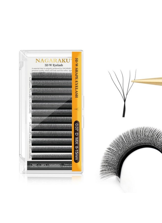 NAGARAKU 5D W Shape Eyelash Extension Supplies Natural Soft Volume 0.07mm D curl 8-15mm Mix Premade Fans Faux Mink Matte Black Cluster Easy Fanning False Lashes