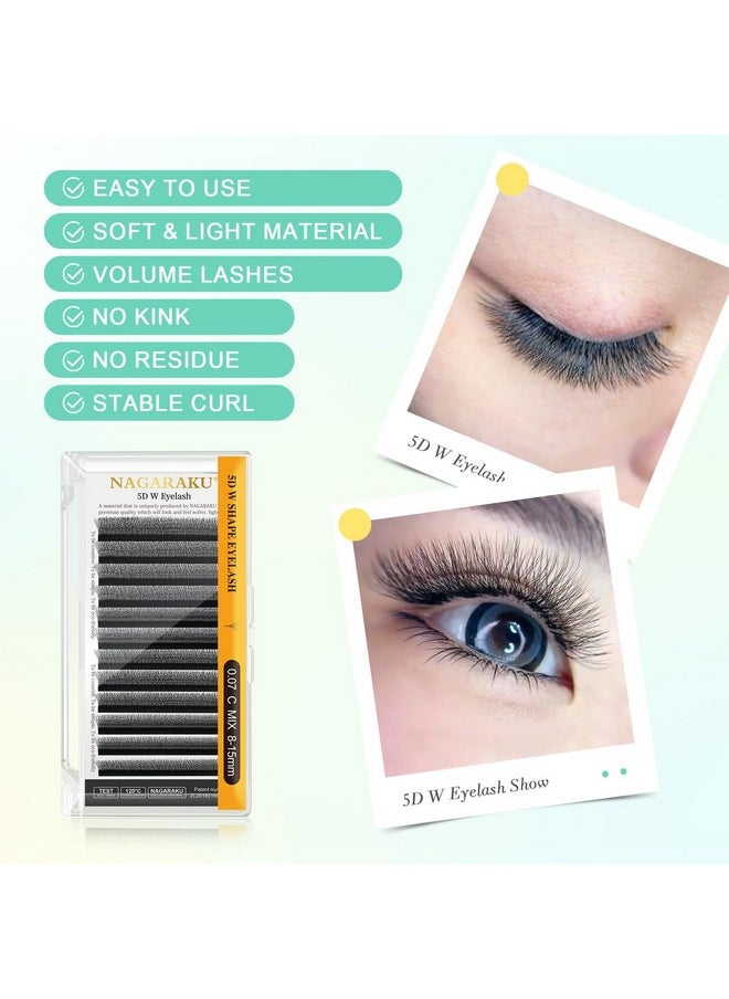 NAGARAKU 5D W Shape Eyelash Extension Supplies Natural Soft Volume 0.07mm D curl 8-15mm Mix Premade Fans Faux Mink Matte Black Cluster Easy Fanning False Lashes