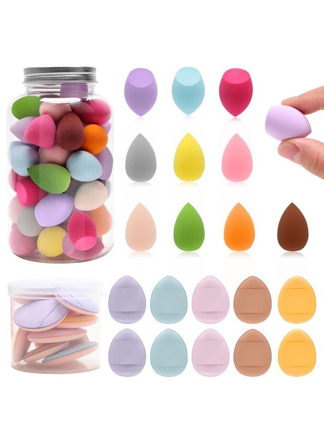 AHIER 50 Pcs Mini Makeup Sponge Set Include 40 Pcs Mini Beauty Blender & 10 Pcs Finger Powder Puff, Random Colored Small Beauty Blender Makeup Sponges Facial Makeup Tools for Foundation Concealer
