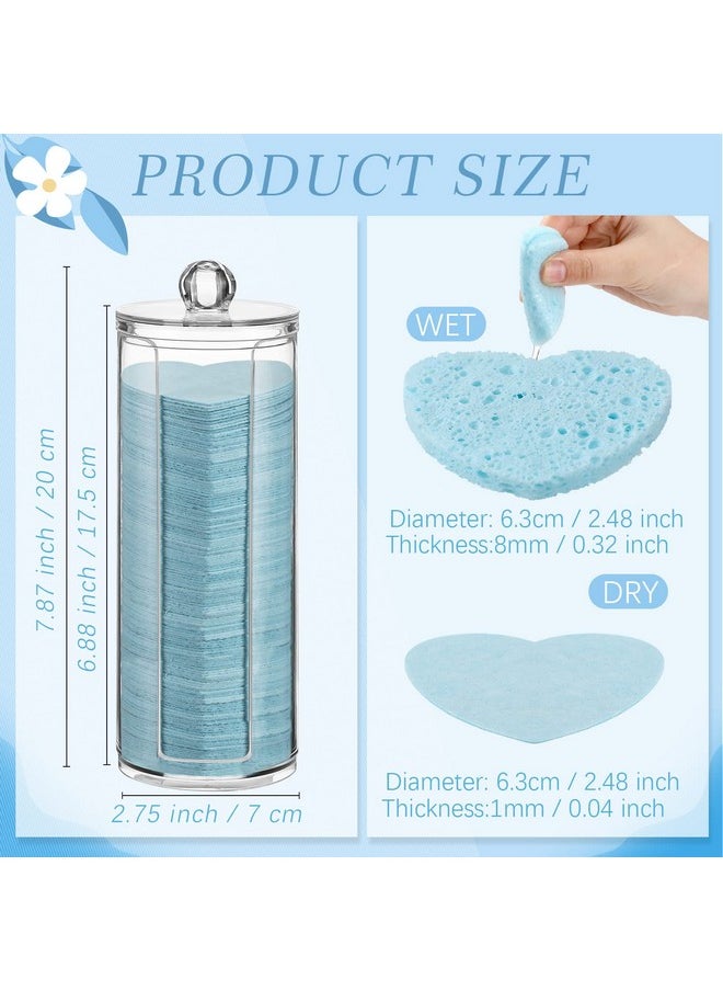 Sieral 120 Pcs Compressed Facial Sponges with Container Face Sponge Disposable Sponge Pads for Washing Face Cleansing Exfoliating Esthetician Makeup Removal(Light Blue, Heart)