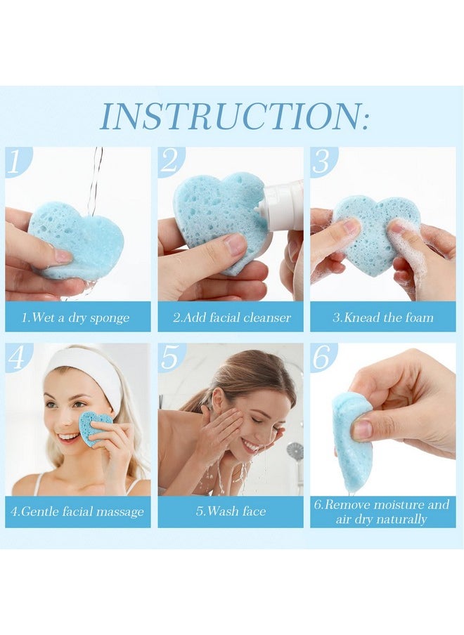 Sieral 120 Pcs Compressed Facial Sponges with Container Face Sponge Disposable Sponge Pads for Washing Face Cleansing Exfoliating Esthetician Makeup Removal(Light Blue, Heart)