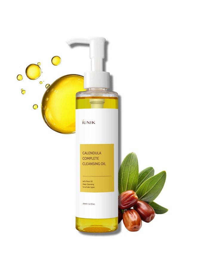 IUNIK Calendula & Jojoba Oil-Infused Vegan Cleansing Oil - Gentle Blackhead Melting & Makeup Remover Facial Cleanser w/ 94% Plant-based Oils Korean Skincare
