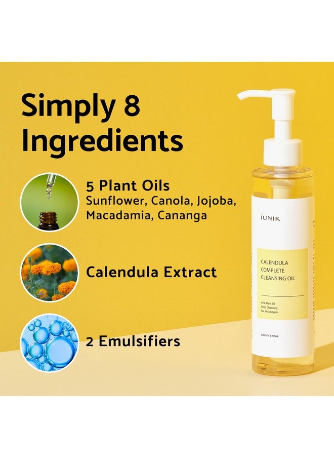 IUNIK Calendula & Jojoba Oil-Infused Vegan Cleansing Oil - Gentle Blackhead Melting & Makeup Remover Facial Cleanser w/ 94% Plant-based Oils Korean Skincare