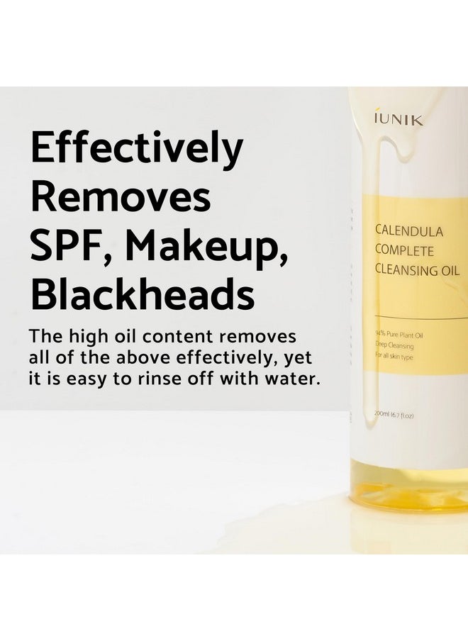 IUNIK Calendula & Jojoba Oil-Infused Vegan Cleansing Oil - Gentle Blackhead Melting & Makeup Remover Facial Cleanser w/ 94% Plant-based Oils Korean Skincare