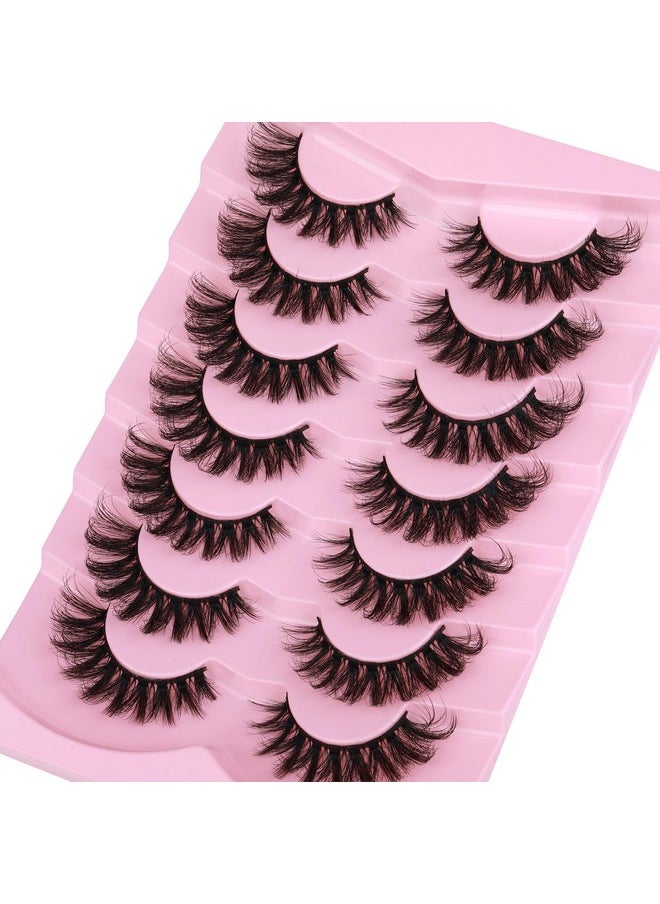 JIMIRE Mink Lashes Fluffy Cat Eye Lashes Wispy 6D Volume False Eyelashes that Look Like Extensions Thick Soft Curly Fake Lashes 7 Pairs Pack