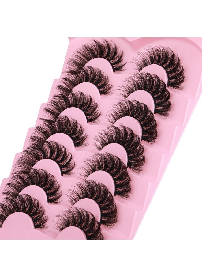 JIMIRE Mink Lashes Fluffy Cat Eye Lashes Wispy 6D Volume False Eyelashes that Look Like Extensions Thick Soft Curly Fake Lashes 7 Pairs Pack