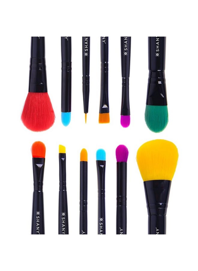 SHANY Vegan Makeup Brushes - LUNA - 6 PC Double Sided Travel Make up Brushes with 12 unique Bristles - with Brush storage Pouch - Synthetic