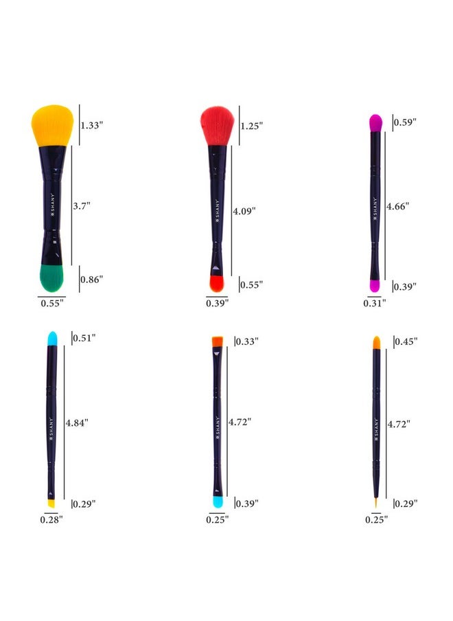 SHANY Vegan Makeup Brushes - LUNA - 6 PC Double Sided Travel Make up Brushes with 12 unique Bristles - with Brush storage Pouch - Synthetic