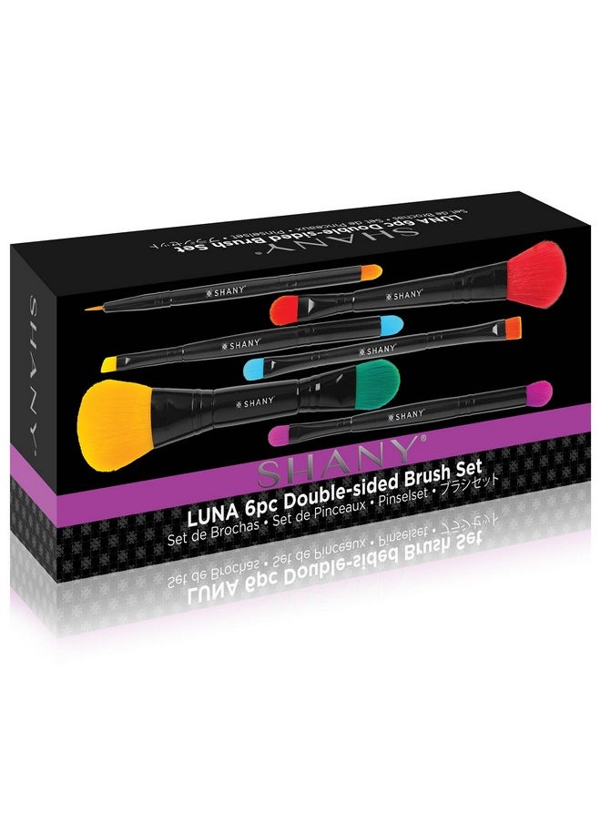 SHANY Vegan Makeup Brushes - LUNA - 6 PC Double Sided Travel Make up Brushes with 12 unique Bristles - with Brush storage Pouch - Synthetic