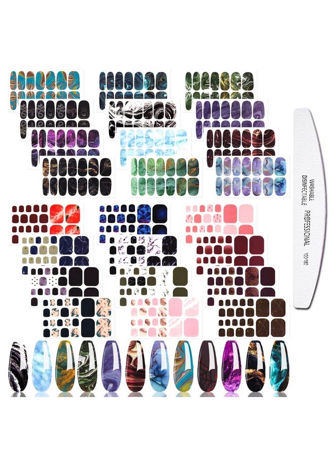 JERCLITY 24 Sheets Gradient Color Marble Nail Polish Strips Adhesive Marble Nail Stickers Full Nail Wraps for Women Fingernail and Toenail Art DIY