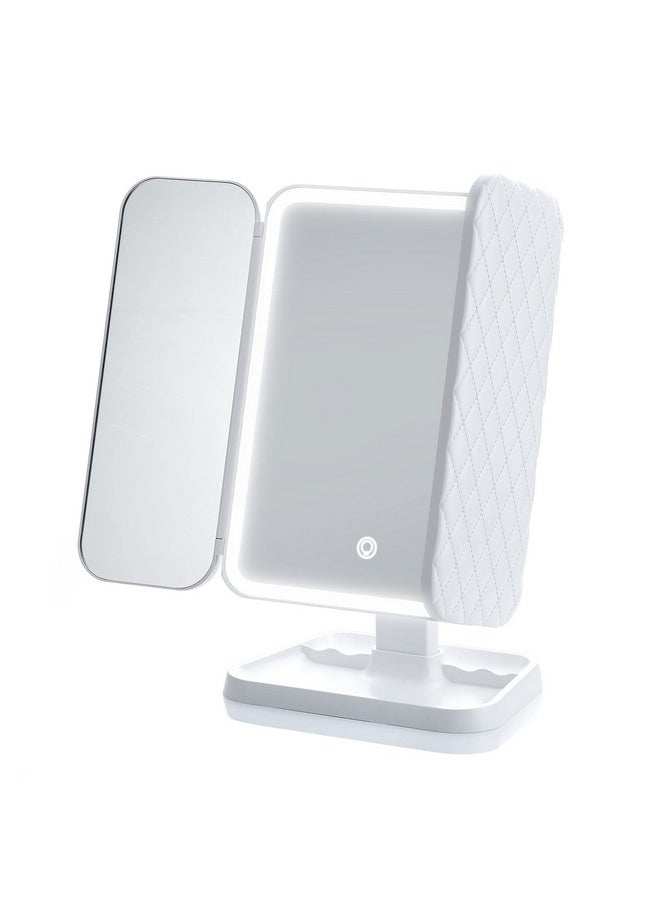 Miss Sweet Lighted Tri-fold Makeup Mirror Vanity Mirror with 1X/2X/3X Magnification (Pure White)